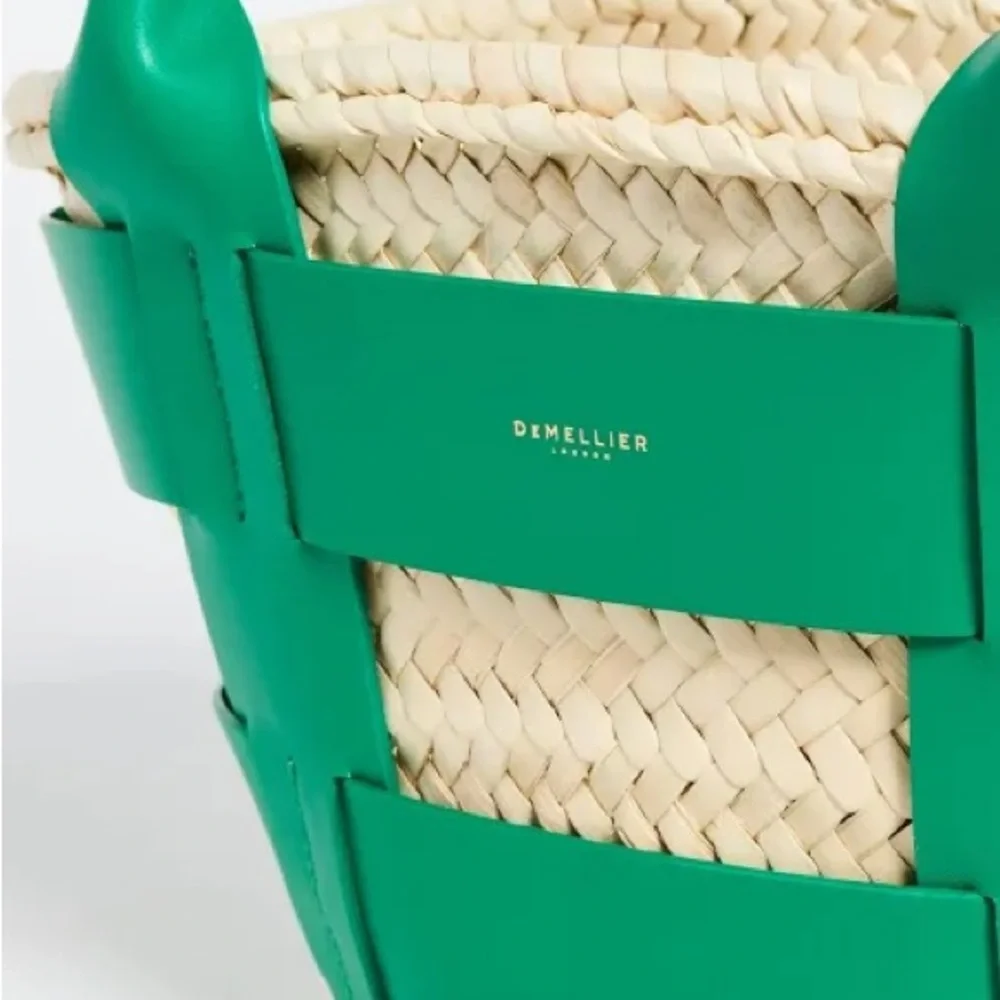 DeMellier Green and Natural Woven Santorini Satchel Tote